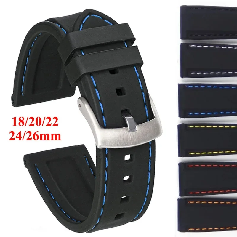 Silicone Strap 18mm 20mm 22mm 24mm 26mm Universal Sport Watch Band Replacement Accessories Wrist Band for Men Women Bracelet