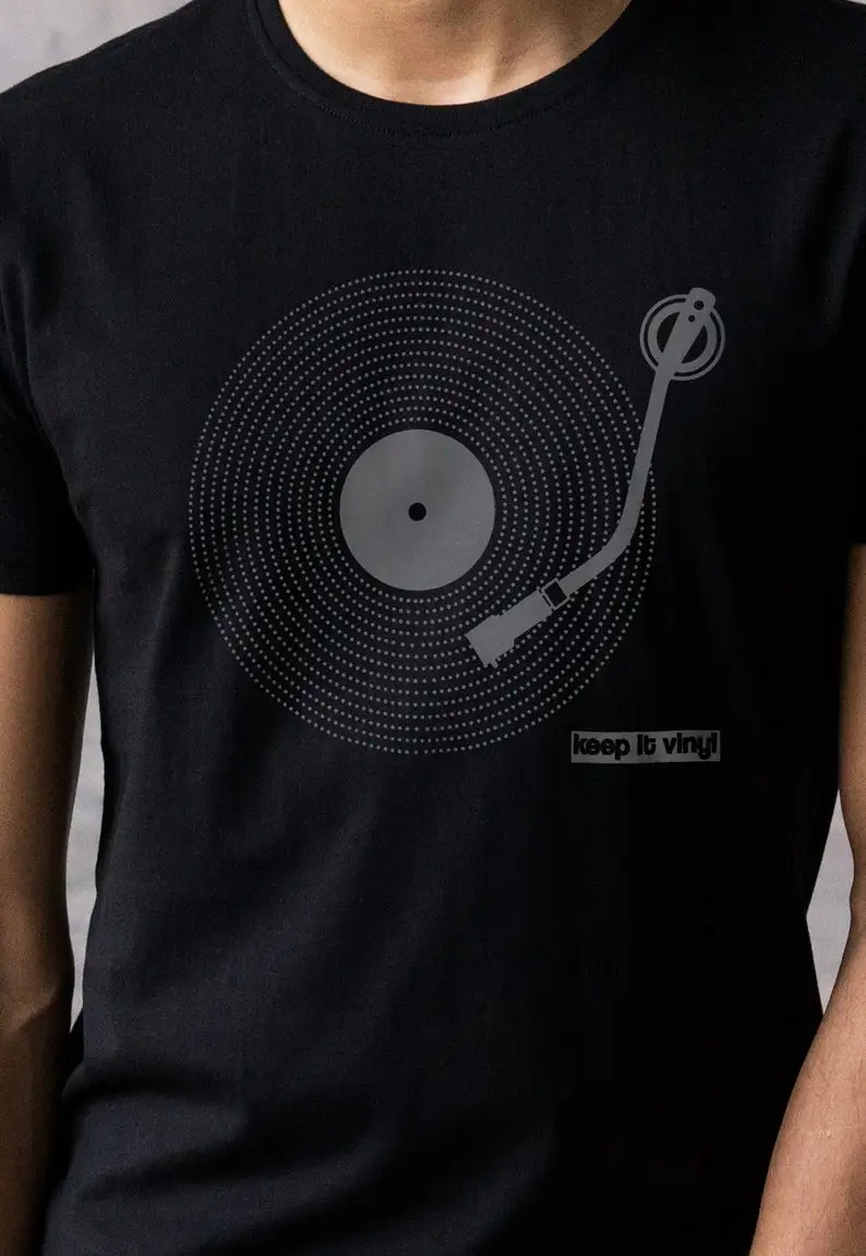 Keep It Vinyl LP Record Player Turntable Minimalist DJ Deck Retro Music Festival EDM House Mens Graphic Printed Tee T tshirt