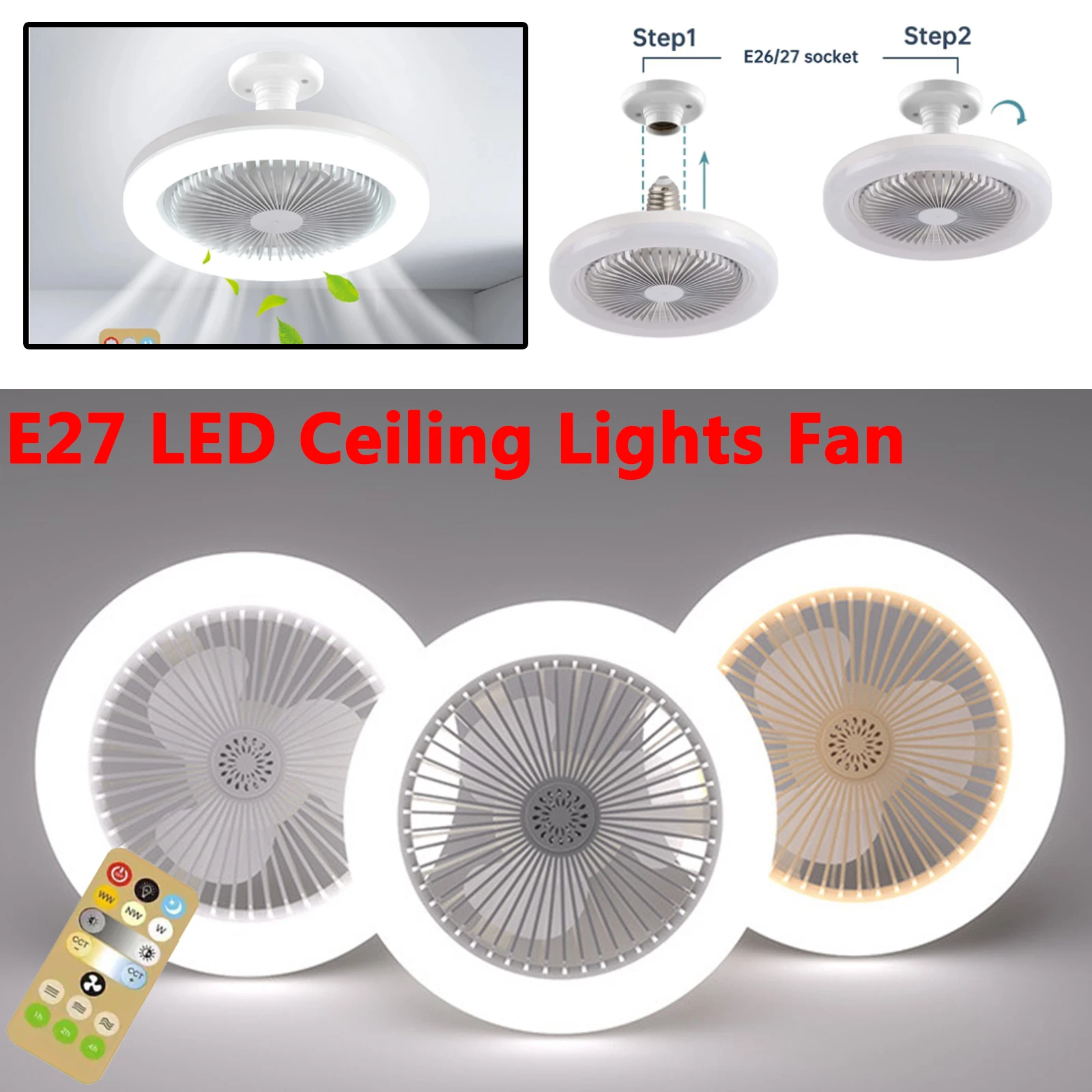 

E27 Ceiling Fan Lights LED Fan Light Ceiling Light with Fan Electric Fan & Remote Control Cooler for Bedroom Living Room Decor