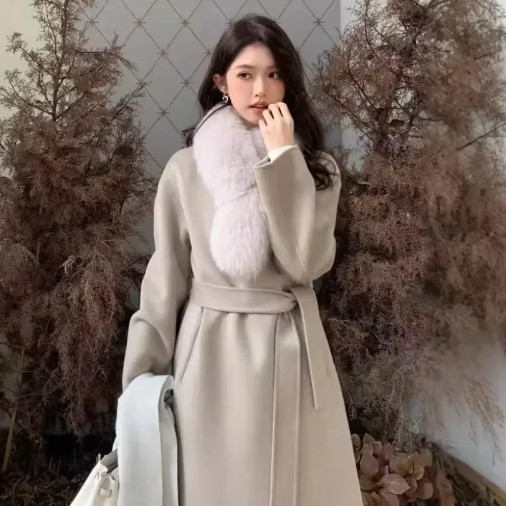 

Wool Jacket Lady Autumn Winter New Long Woolen Jacket Female 2024 Double-sided Cashmere Coat Women High-end Real Fox Fur Coat