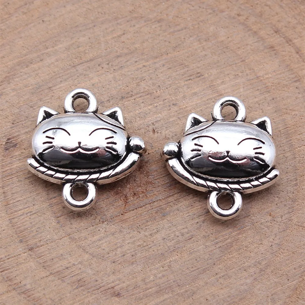 Accesories Lucky Cat Head Connector Jewelry For Woman 15x15.4x5.4mm 10pcs