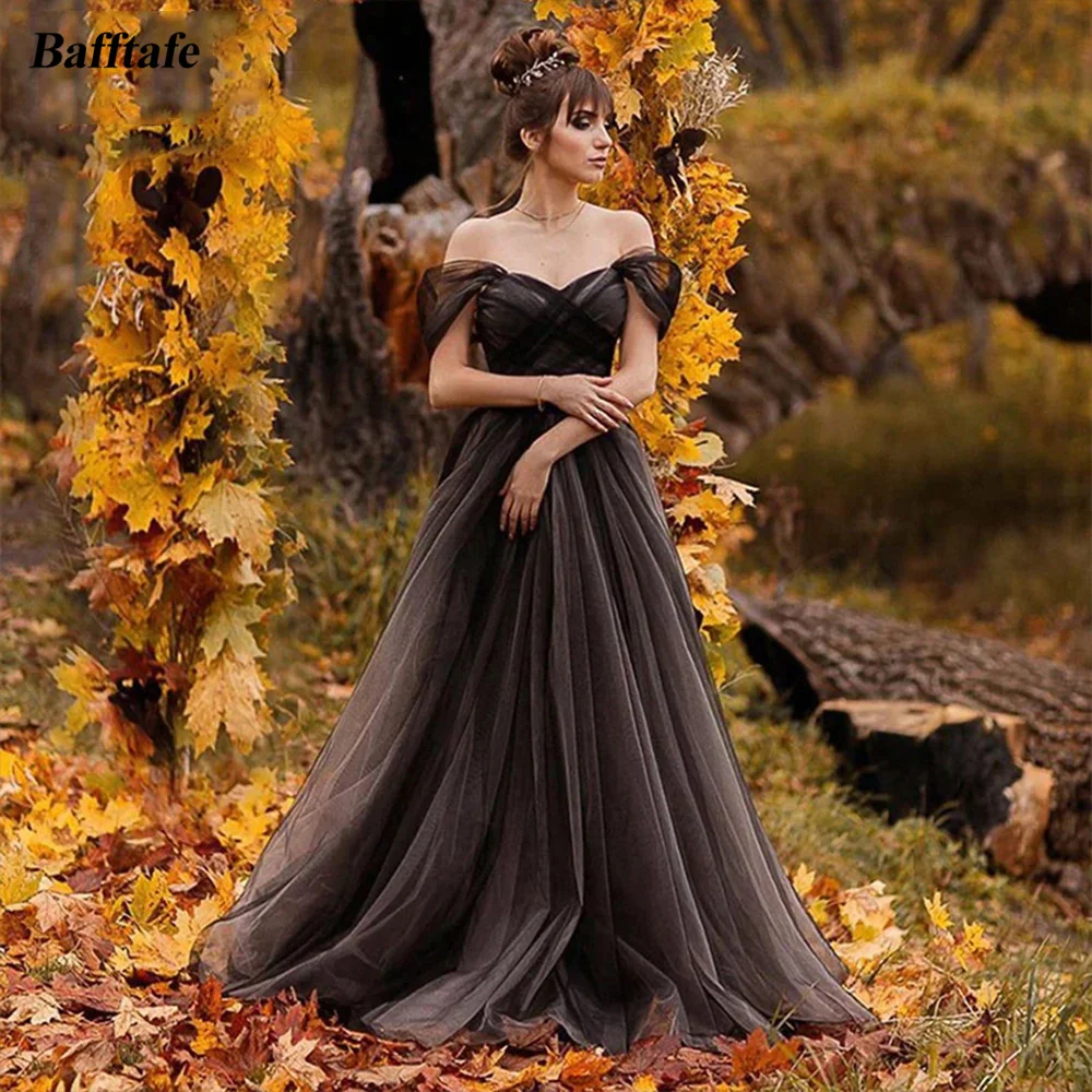 

Bafftafe Brown Tulle Customized Formal Prom Dresses Off The Shoulder Pleated Korea Women Evening Gowns Wedding Photoshoot Wear