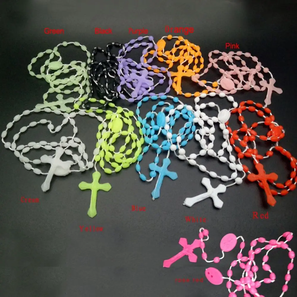 1Pc Multicolor Rosaries low in Dark Plastic Rosary Beads Bright Necklace Luminous Cross Necklace Catholicism Prayer Jewelry