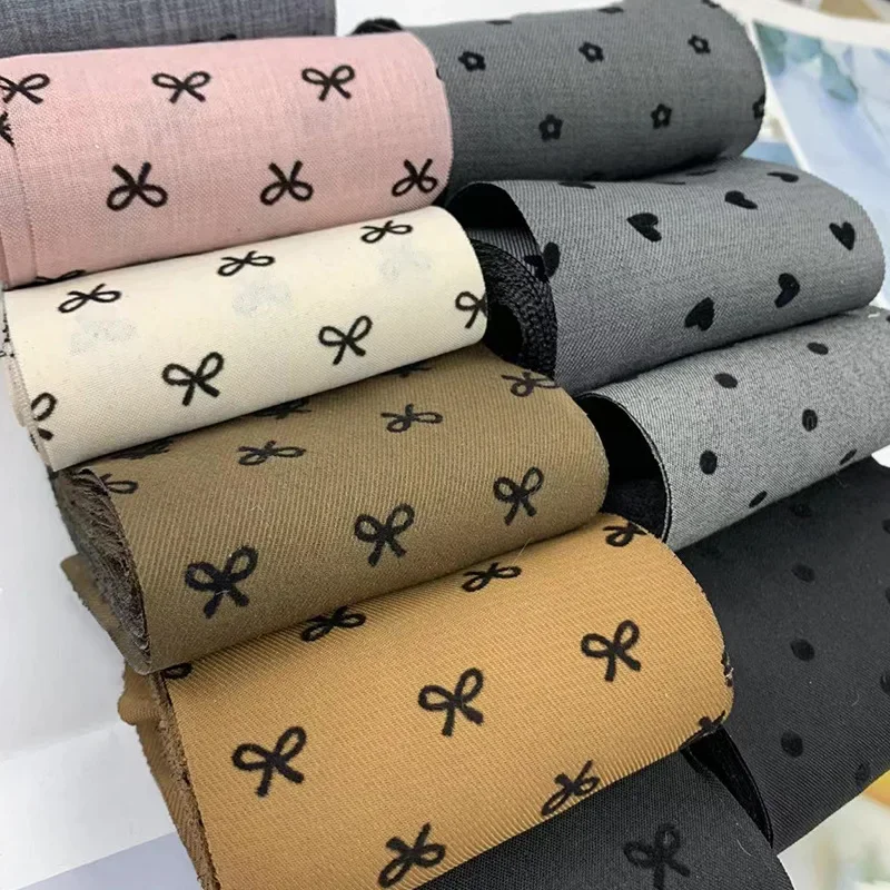 

5yards Denim Cloth Strips Flocked Polka Dot Plum Blossom Bownot Heart Pattern Fabric 8cm Wide DIY Clothing Accessories Material