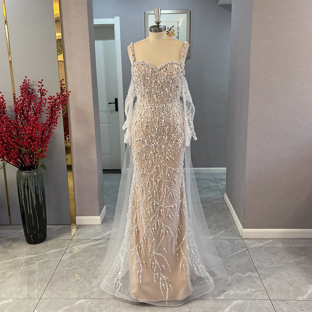 Luxury Mermaid Pealrs Evening Dress for Women 2025 with Detachable Skirt Gloves Long Formal Prom Wedding Party Gowns Customized