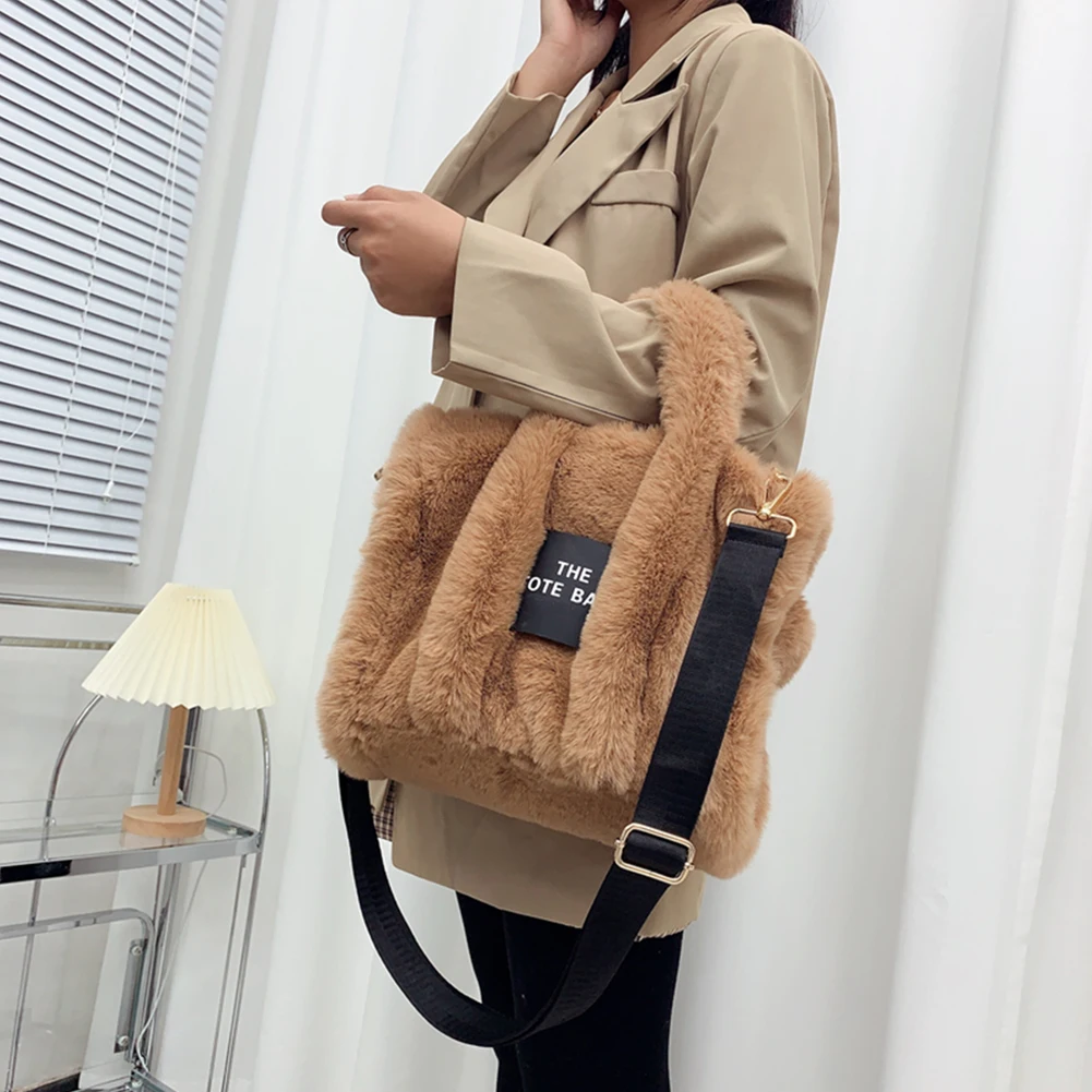 New Faux Fur Shoulder Tote Bag for Women Furry Handbags Fluffy Purse Plush Top Handle Bag Fall Winter Fuzzy Crossbody Bag