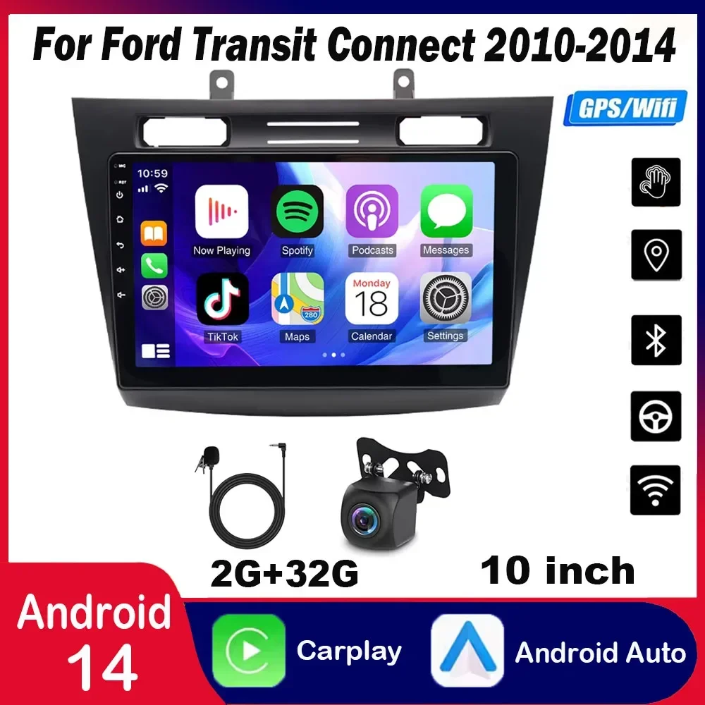مناسبة 10-14 Ford Transit Android 13 ملاحة السيارة 10 بوصة Carplay المدمج + Android auto/2 + 32G + كاميرا AHD + #1