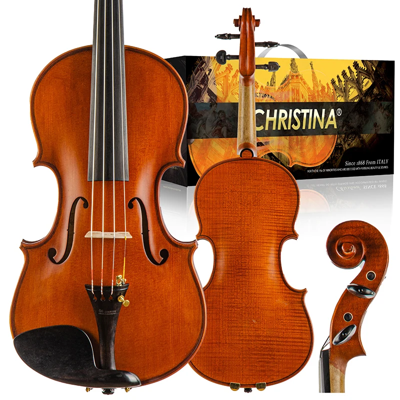 

CHRISTINA Violin for Professional S100D One-piece Flame Maple Back European Spruce Top with Ebony Fittings 4/4-1/4 Size