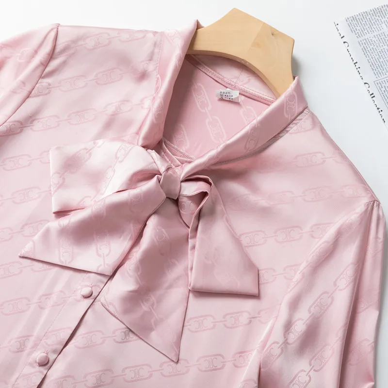 Imagem -02 - Naviu-camisa Elegante com Rosa Estampado para Mulheres Blusa Solta com Gravata Borboleta e Lenço Manga Comprida Moda Coreana Primavera Novo 2023