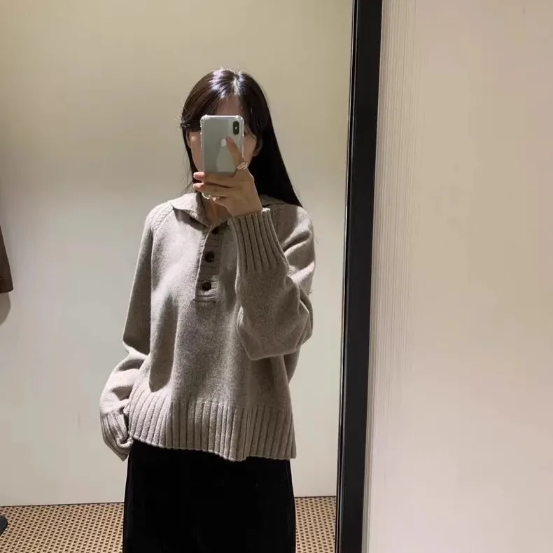 الرجعية Moondal مكافحة الشيخوخة هنري طوق فضفاض محبوك سترة لينة عارضة طويلة Sve أعلى للنساء الشتاء Faion