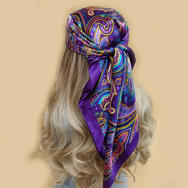 

Bandana Silk Head/Hair Scarf Women Luxury Brand Summer Fashion Four Seasons Headscarf 90*90cm Hijab Foulard Femme Luxe marque