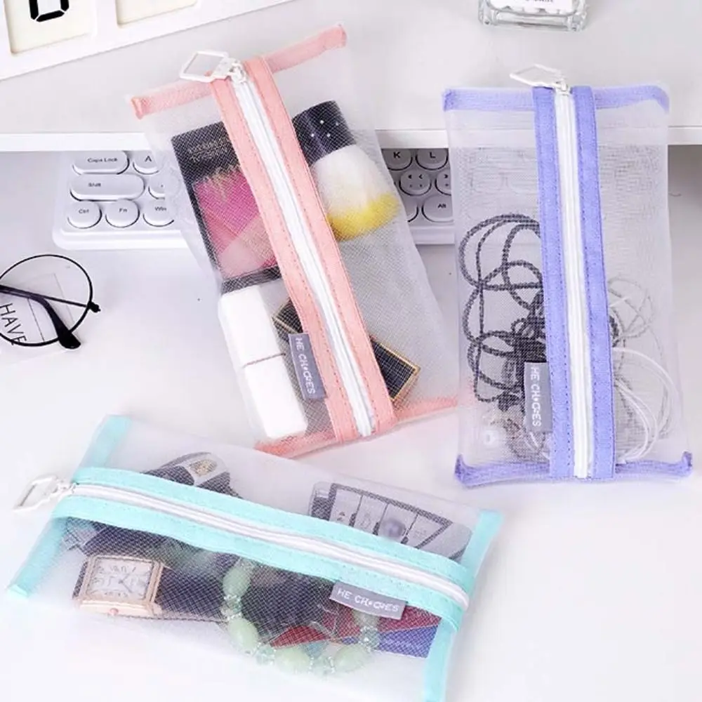 

Change Storage Bag Clear Mesh Bag Lipstick Cosmetic Bag Pencil Bag Mini Coin Purse Coin Bags Solid Color Fresh Color Card Bag