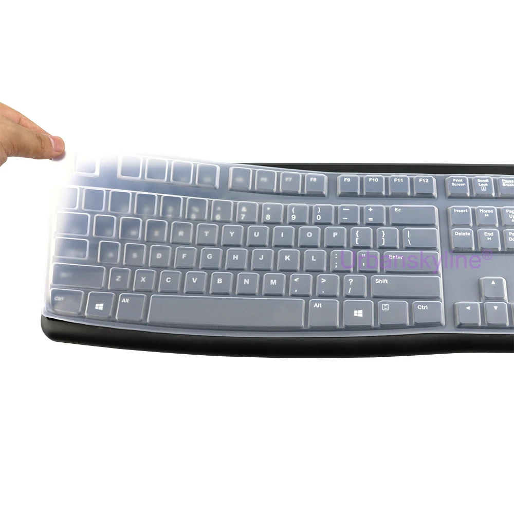 Funda de teclado K120 MK120 para Logitech K120 MK120, funda protectora de silicona, película delgada, transparente, transparente, negro y rosa