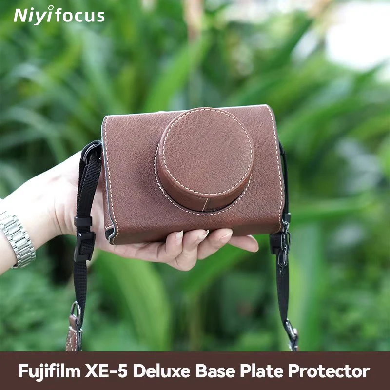 Image of Retro Deluxe Leder-Kameratasche XE5 Schutzhülle mit Schultergurt und Objektivhülle für Fujifilm X-E5, tragbare, wasserdichte Tasche