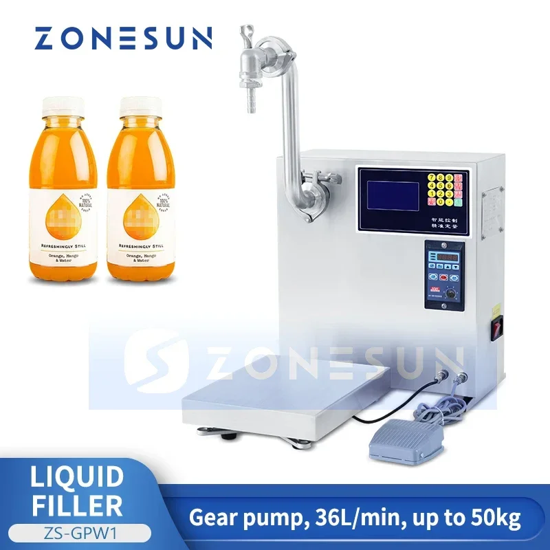 ZONESUN Liquid Filler Weigher Cooking Oil Beverage Drinks High Flow Gear Pump Footswitch Digital Control Filling Machine ZS-GPW1