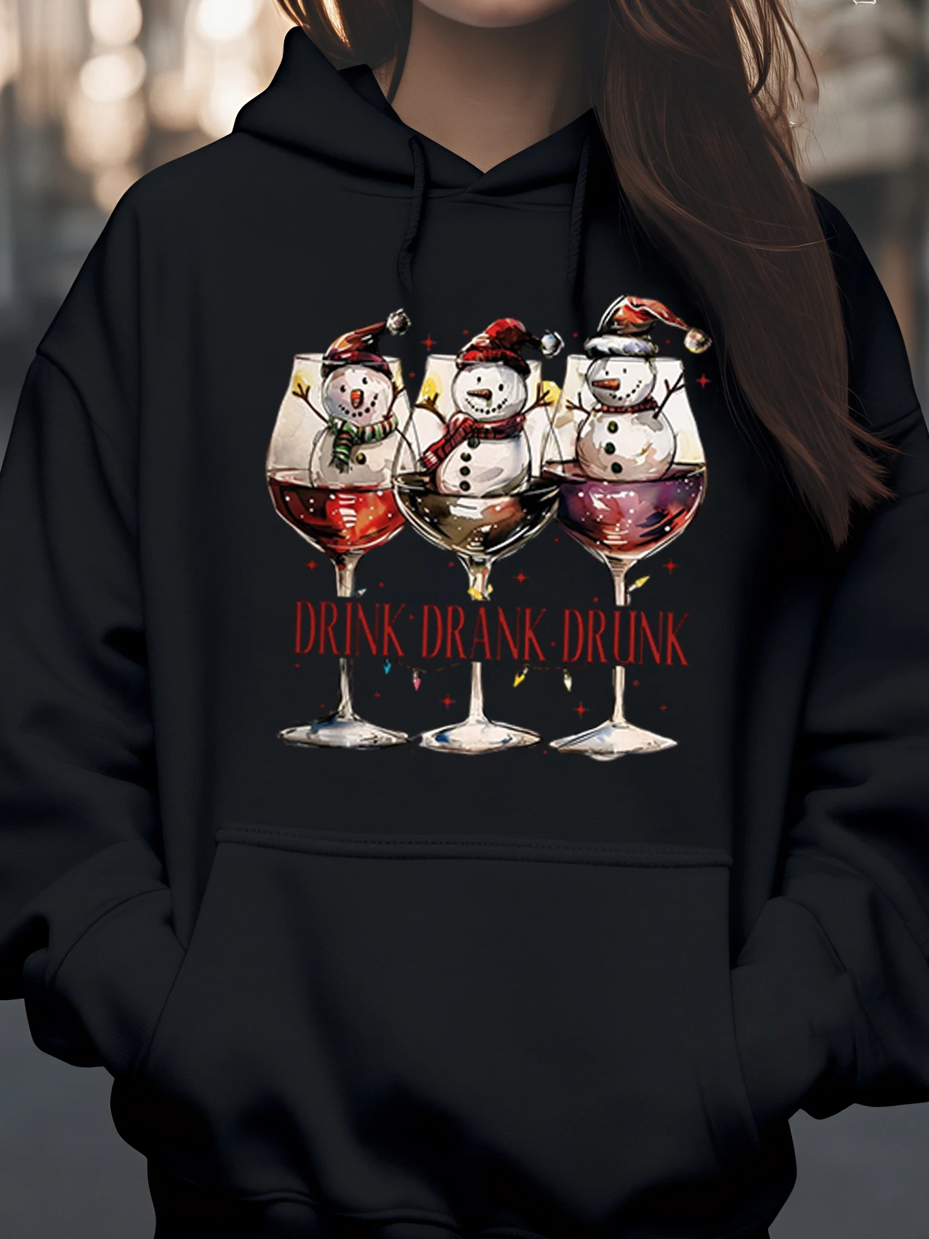 

Снеговик, бокал для вина, напиток, пьяный, рождественская толстовка с капюшоном для праздничной вечеринки, женская