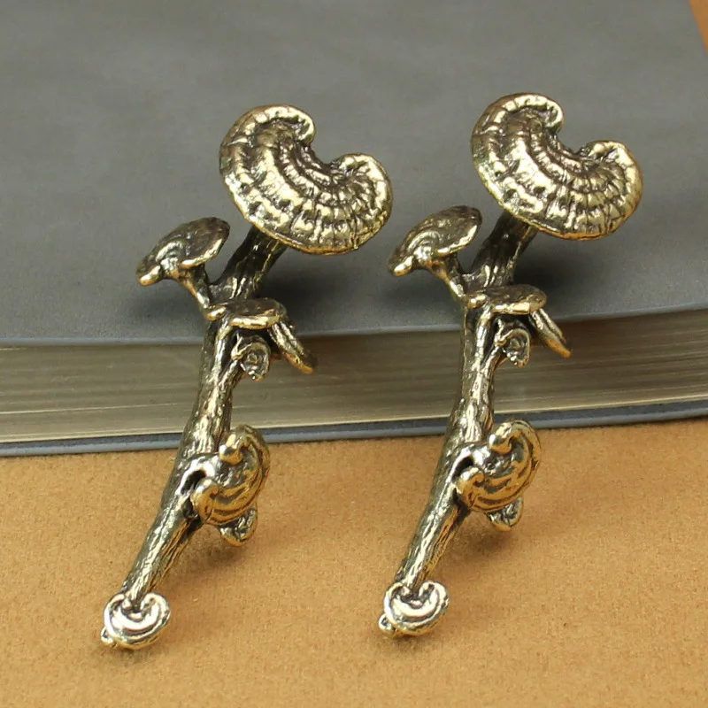 

Copper Ganoderma Small Ornament Brass Plant Copper Sculpture Home Tea Table Handheld Plaything Study Room Pen Rest Copper Craft