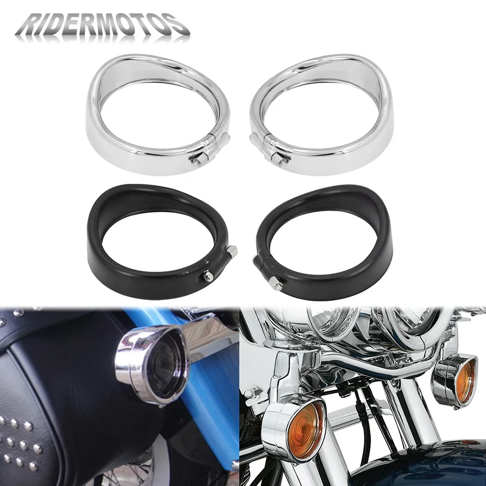 

2Pcs Motorcycle Black/Chrome Visor Style Turn Signal Trim Ring With Rubber Rings For Harley Touring Electra Glide Softail FL