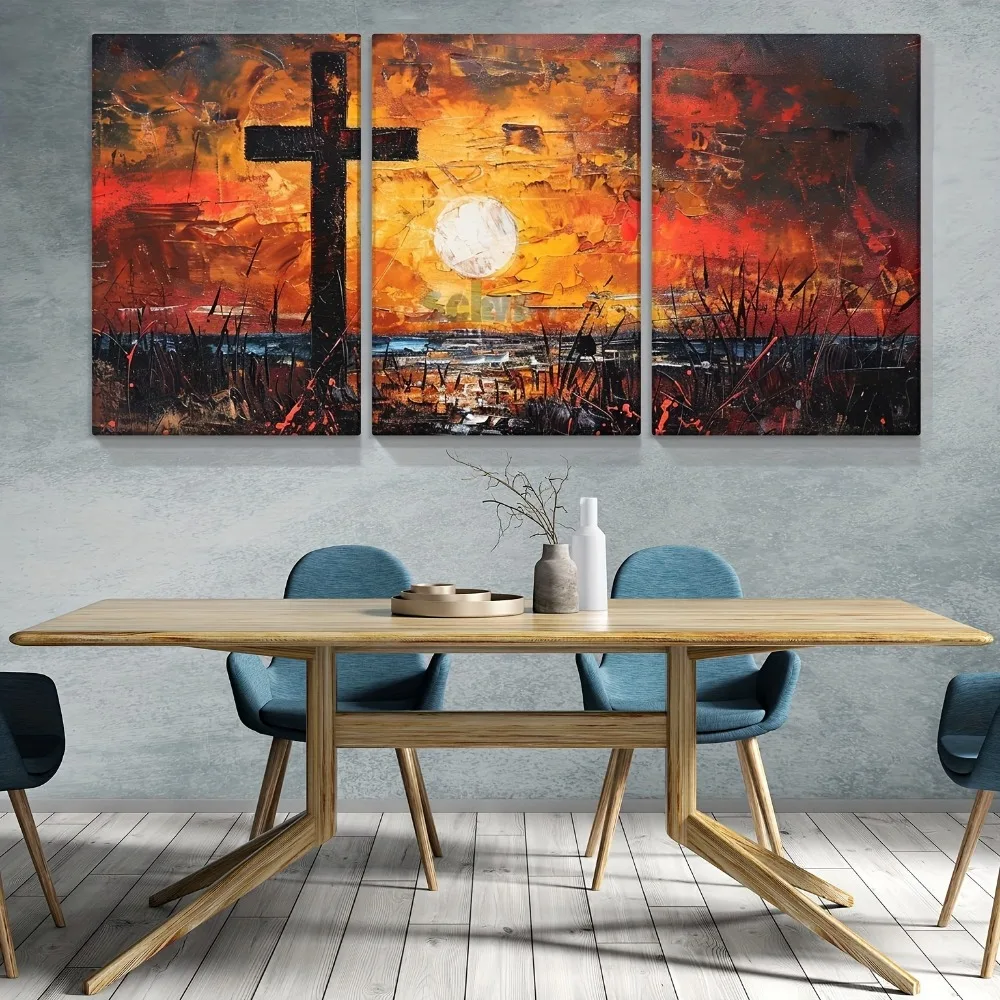 3-teiliges 1,5-Zoll-Bild mit dickem Kiefernrahmen, Sonnenaufgang, Leinwand, bedruckt, Wanddekoration, Schlafzimmer, Wohnzimmer, Dekoration