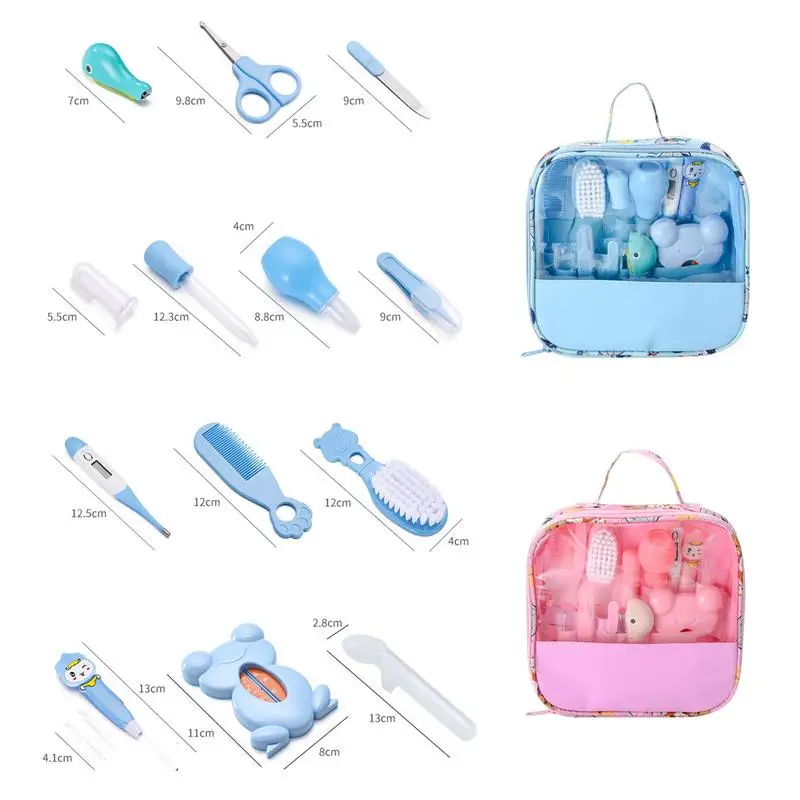 13 PCs Baby Healthcare Kit Kids Hair Nail Healthcare Thermometer Grooming Brush Kit Clipper Scissors Kid Toiletries