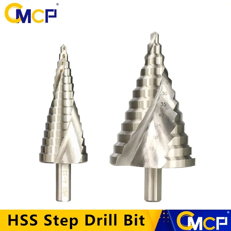 

CMCP Step Cone Drill 1pc HSS 4-32mm 6-60mm Step Drill Bit Spiral Grooved Pagoda Drill Triangle Shank Hole Cutter