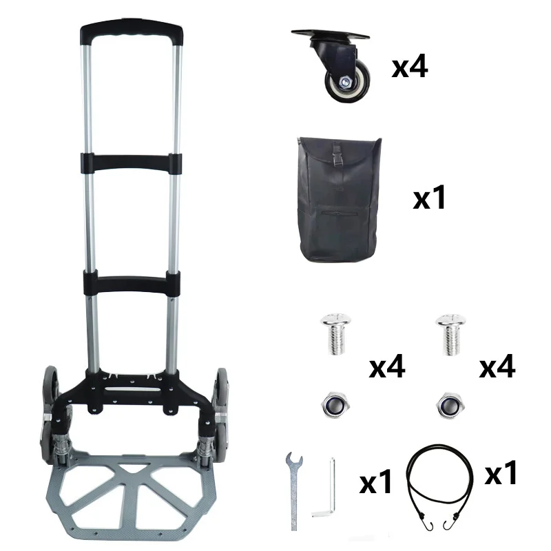 80KG Aluminum Alloy Three Wheels Set Climbing Stairs With Auxiliary Wheel Trolley Shopping Cart With Storage Bag, Fixed Rope