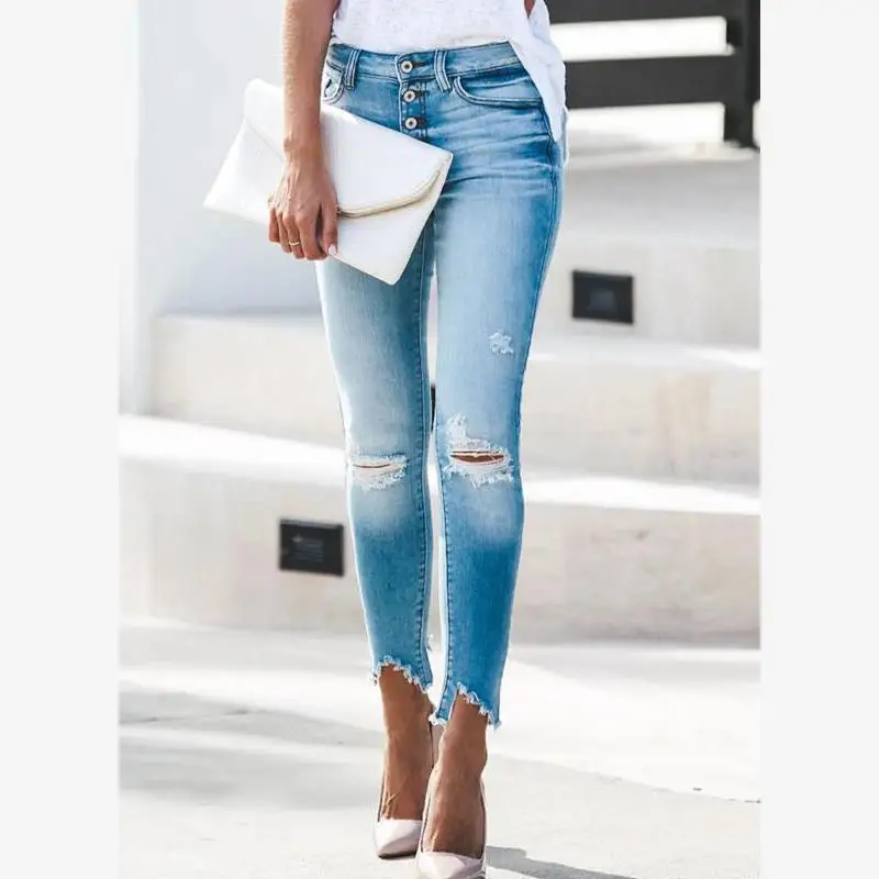 

Женские облегающие джинсы с высокой эластичностью, асимметричным подолом, сексуальные, повседневные, из смесового хлопка, весна-осень, модный тренд