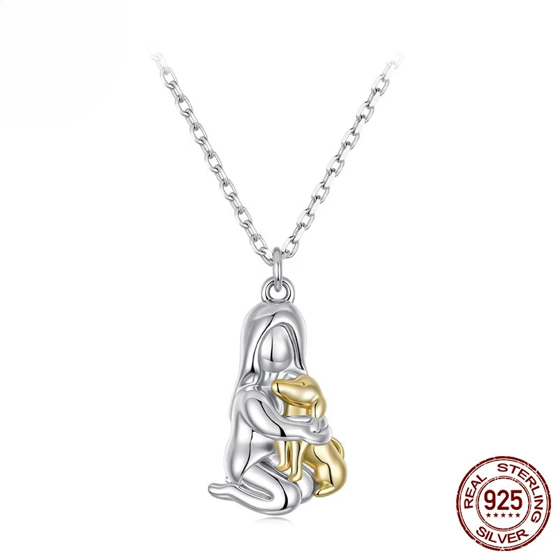 s925-sterling-silver-hug-dog-pendants-necklace-fashion-ladies'-birthday-cute-pet-collarbone-chain-party-gift