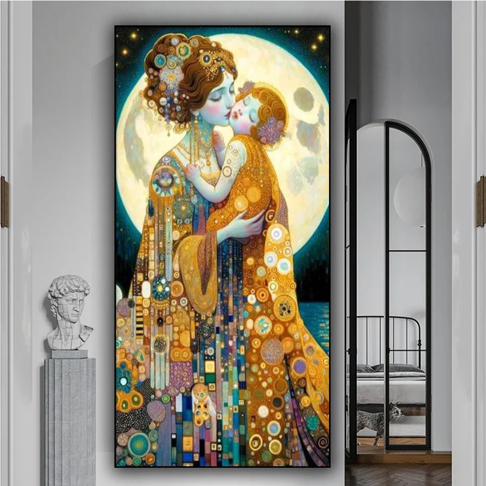 Golden Mother Baby Kiss Diamond Painting New 2024 Full Square Round Diamond Mosaic Pattern Needlwork Diamond Embroidery Art Home