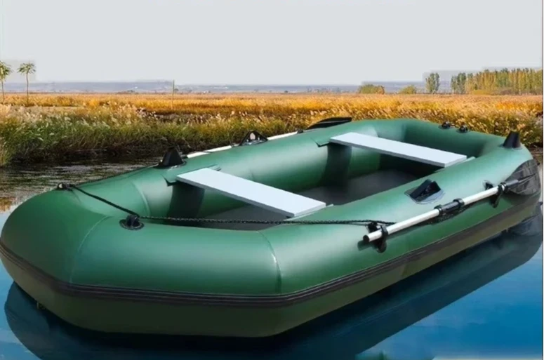 3 Layer PVC Material Fishing Boat with Air Deck for River Lake Water Sports Canoeing Green Multi-size Inflatable PVC Kayak Set