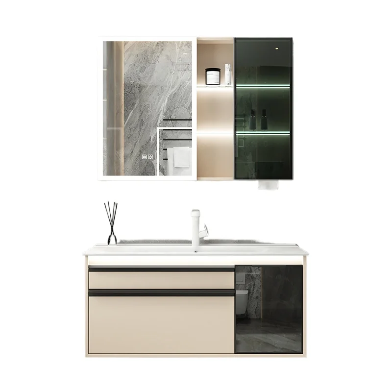

Solid wood bathroom cabinet combination ceramic integrated basin hand washbasin bathroom wall-mounted washstand