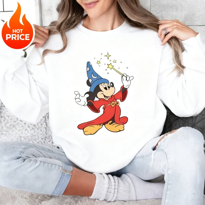 디즈니 2025 뉴 핫 미키 마우스 빈티지 크루 스웨터 소년 소녀 가족 부모-자식 착용 오버 사이즈 남성 여성 루즈 후드 탑