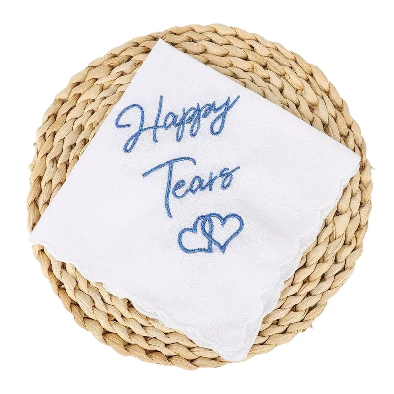 12 個 Happytears 結婚式の贈り物に感謝します、綿刺繍ハンカチ小さな正方形ナプキン