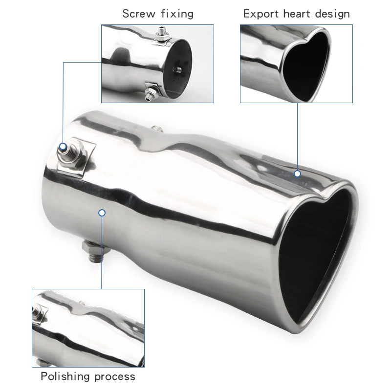 Peças do carro Novo Design Estilo Forma do Coração Acessórios do carro 2.5 Polegada Aço Inoxidável Prata Colorido Escape Dicas Silenciador Tail Pipe