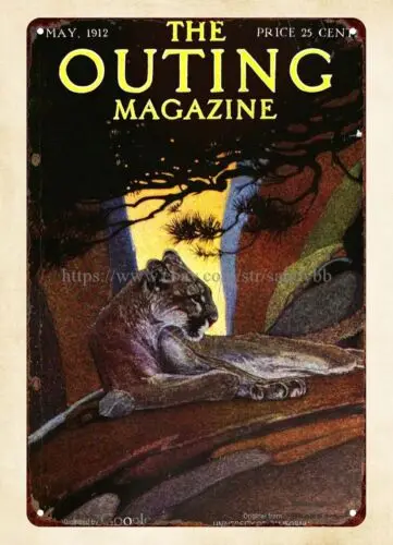 home decor less 1912 The Outing magazine cover wildlife cougar metal tin sign