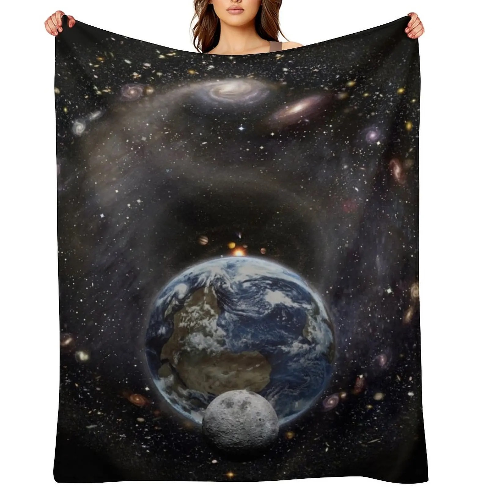 Earth, Moon and the Universe! Throw Blanket Beach Flannel Designers Thin Blankets
