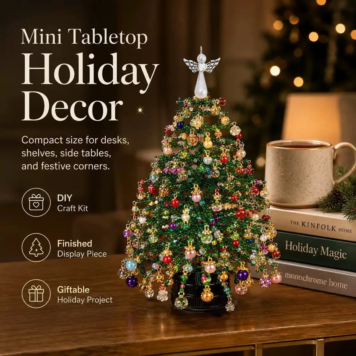 Complete DIY Beaded Christmas Tree Craft Kit with Beads - European Style Handmade Ornaments Suitable for Holiday Decoration, Xmas Assembly Project, Beading Supplies for Home Decor, No Included for Festival Decorations