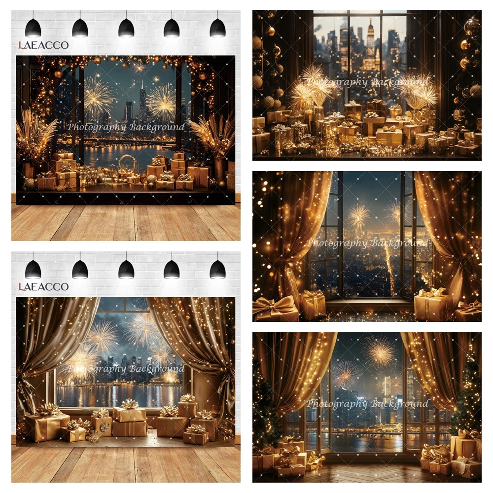 

Happy New Year Backdrop City Night New Year's Eve Grandiose Party Celebrate Background for Photography Photo Studio