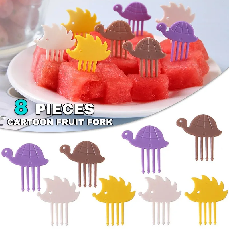

8Pcs Cartoon Hedgehog Fruit Fork Cupcake Top Random Color Style Decoration Food Toothpicks Accessories Dessert Tools