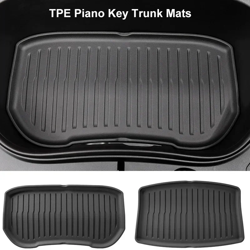 

For Tesla New Model3 Highland 2024 Front Rear Trunk Mats TPE Piano Key StyleTrunk Frunk Storage Waterproof Protective Pad