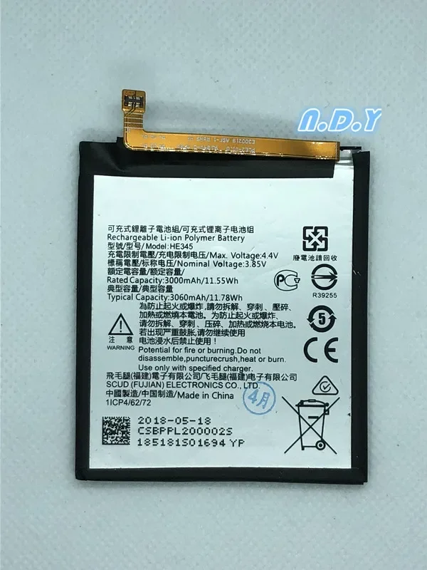 Original HE345 3060mAh Battery For Nokia 6 2nd 6 2018 TA-1054 HE 345  Batteries Bateria + Free Tools