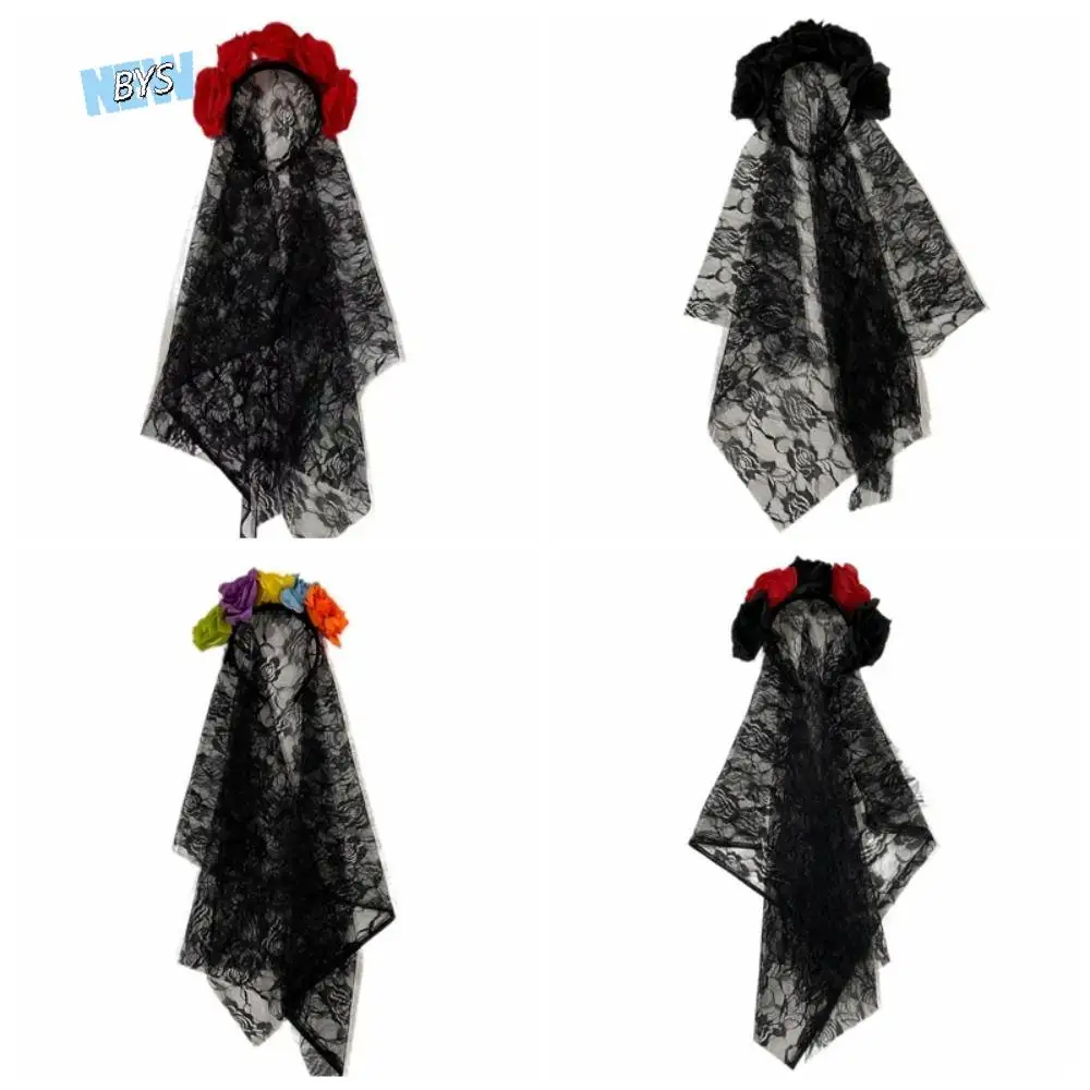 

Decoration Supplies Halloween Simulation Flower Headband Halloween Headwear Cosplay Photo Props Black Rose Lace Headband