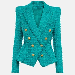 HIGH QUALITY Newest 2024 F/W Designer Jacket Women's Slim Fit Tassel Fringed Tweed Blazer