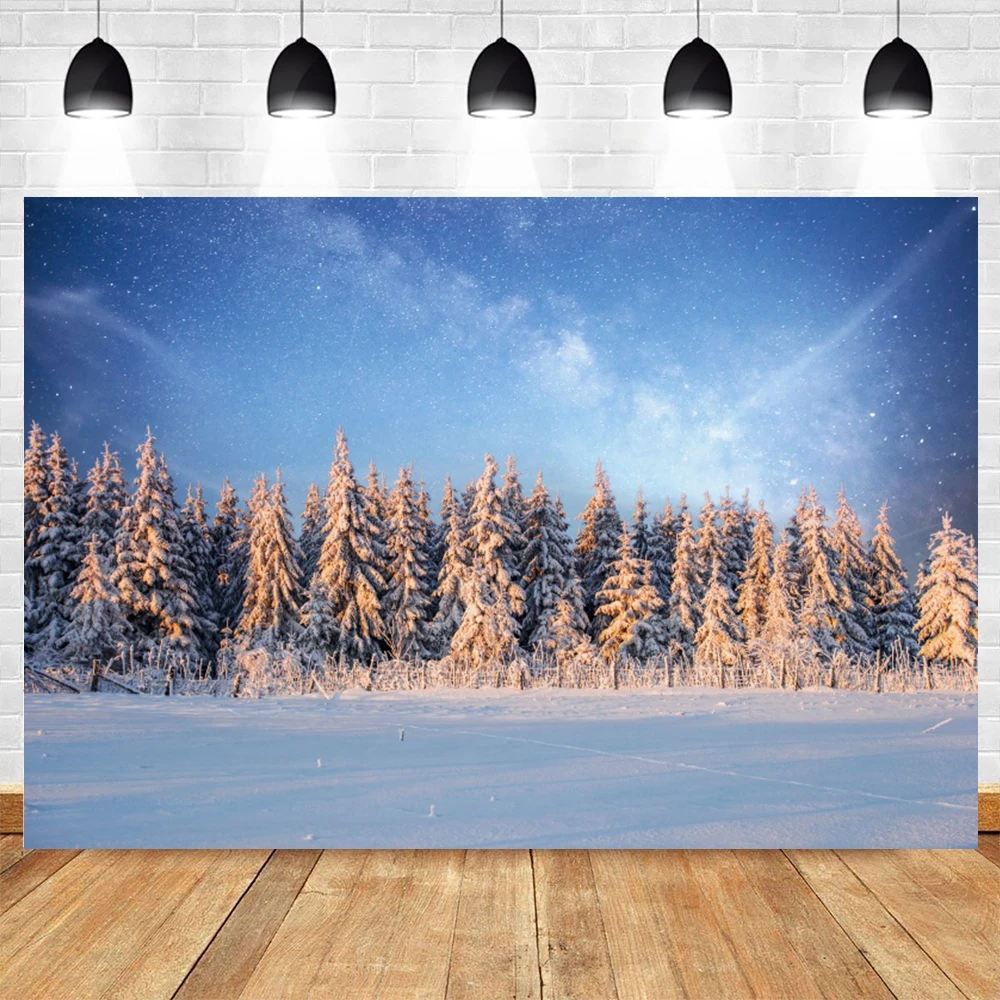 Winter Forest Backdrop Snowfield Pine Forest Snowflake Wonderland Photography Background Xmas New Year Eve Family Party Decor