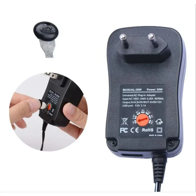 

Universal AC 100V-240V 30W Switching Power Supply 3V 4.5V 5V 6V 7.5V 9V 12V 2A 2.1A Adjustable AC/DC Charger Adapter w/ USB Port