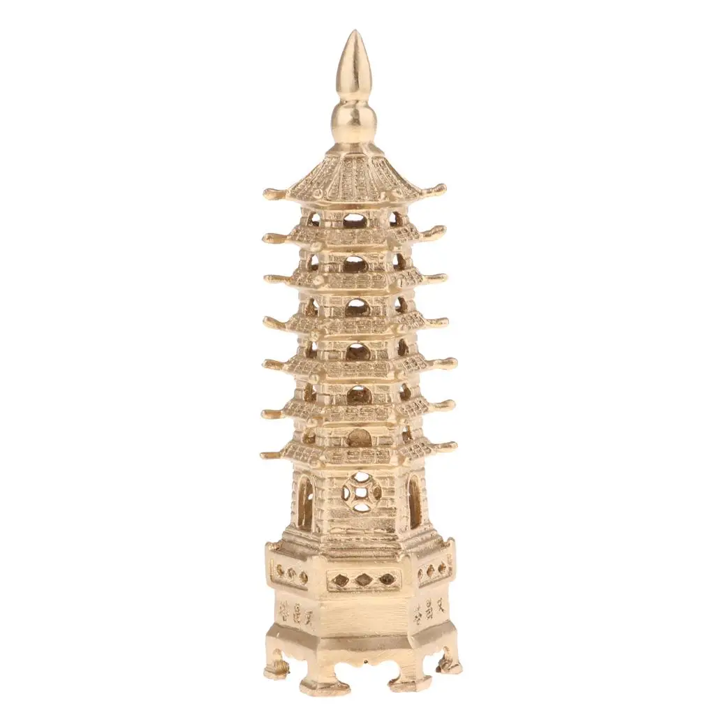 Golden Copper Wenchang Pagoda Tower Model World History Architecture Buliding Figurines Statue Home Decor Souvenir