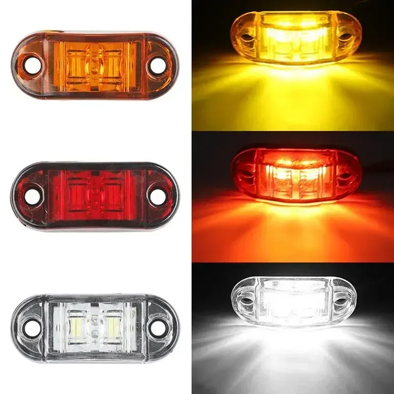 2/4PCS Amber Warning Light 2LED Diode Light Oval Clearance Trailer Truck White Red LED Side Marker Lamp 12V-24V Truck