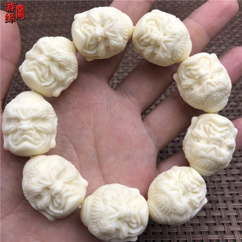 Authentic Ivory Bracelet with Engraved Taoist Texts, Buddhist Bodhi Bead Accessories for Men and Women - view 4