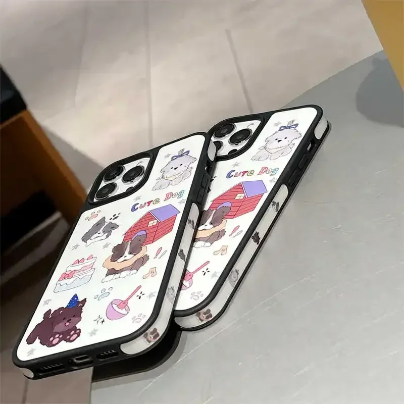 아메리칸 레트로 작은 동물 파티 전화 케이스, 아이폰 16, 15, 14, 13, 12, 11 프로 맥스, XR, XS 맥스, 7, 8 플러스, Y2K 블랙 테두리 커버