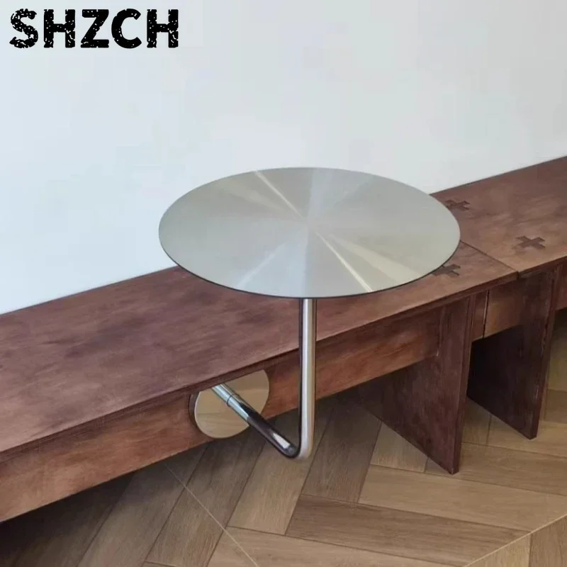 Wall-Mounted Round Table Stainless Steel Cafe Bistro Desk Space-Saving Tea Shop Storage Rack Ins Minimalist Side Table for Booth